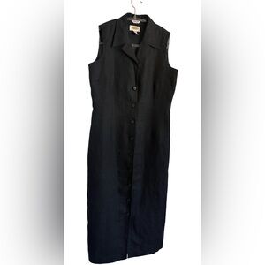 Talbots 6 petite Black Irish Linen Sleeveless Button Front Midi Shirt Dress